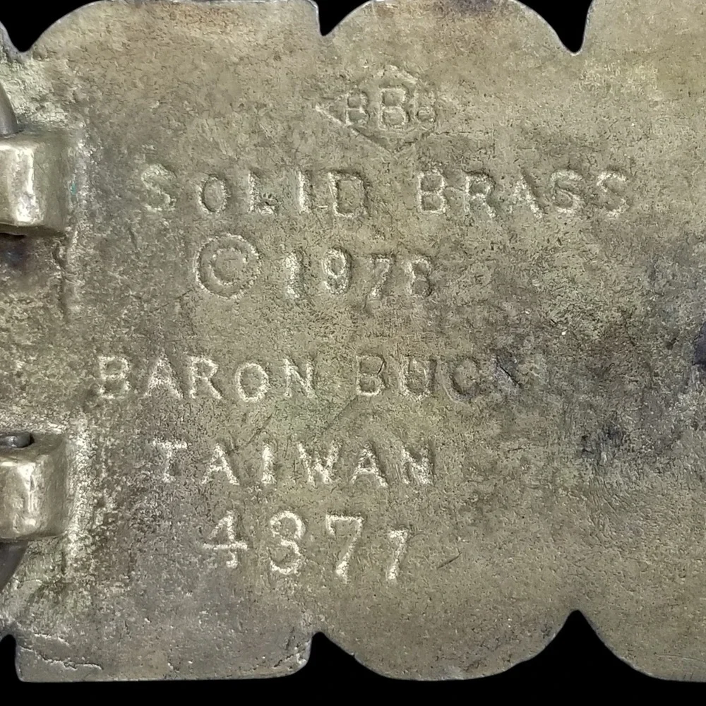 Vintage 1978 Baron Buckles Gene Name Solid Brass‎ Belt Buckle Taiwan Made